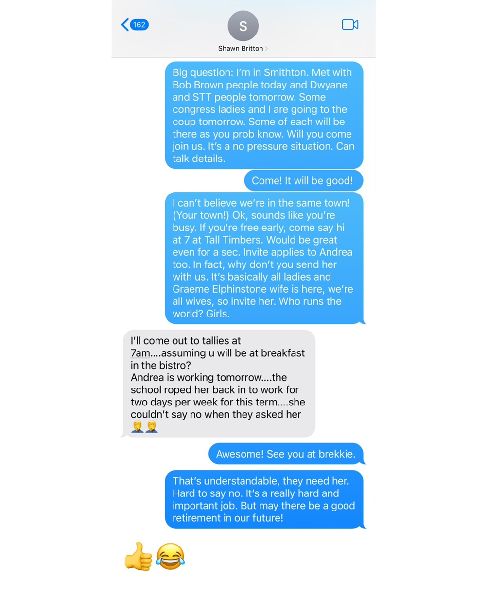 Text exchange between Kirsha and Shawn
