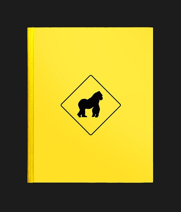 orillas in Our Midst exhibition catalogue. Yellow cover with black gorilla silhouette.