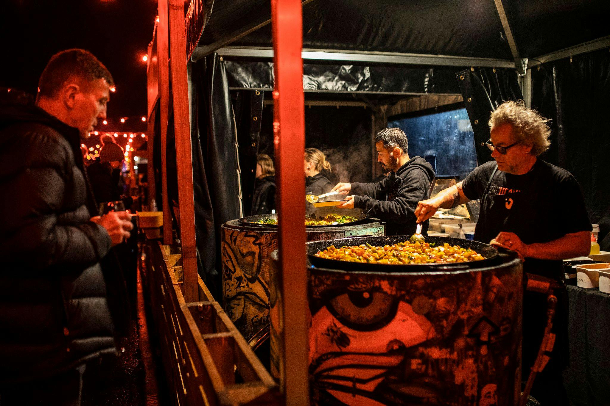 Vinnie cooking up a Paella at the Heavy Metal Kitchen