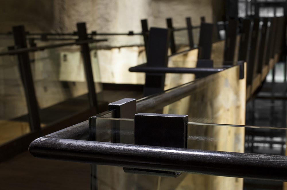 Glass balustrades inside museum